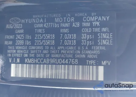 2024 Hyundai Kona Sel from USA, damaged, VIN KM8HCCAB9RU044768